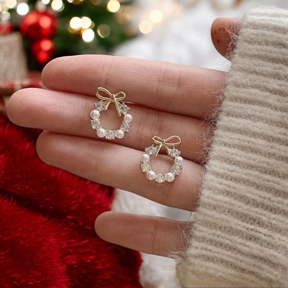 Wrearh Bohemian Imitation Zirconia  Pearl‎ Style Fashion Earrings Gold Plated